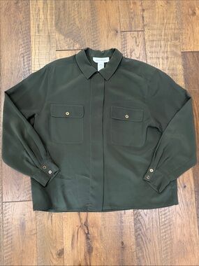 Jones New York Olive Collared Button-Front Blouse